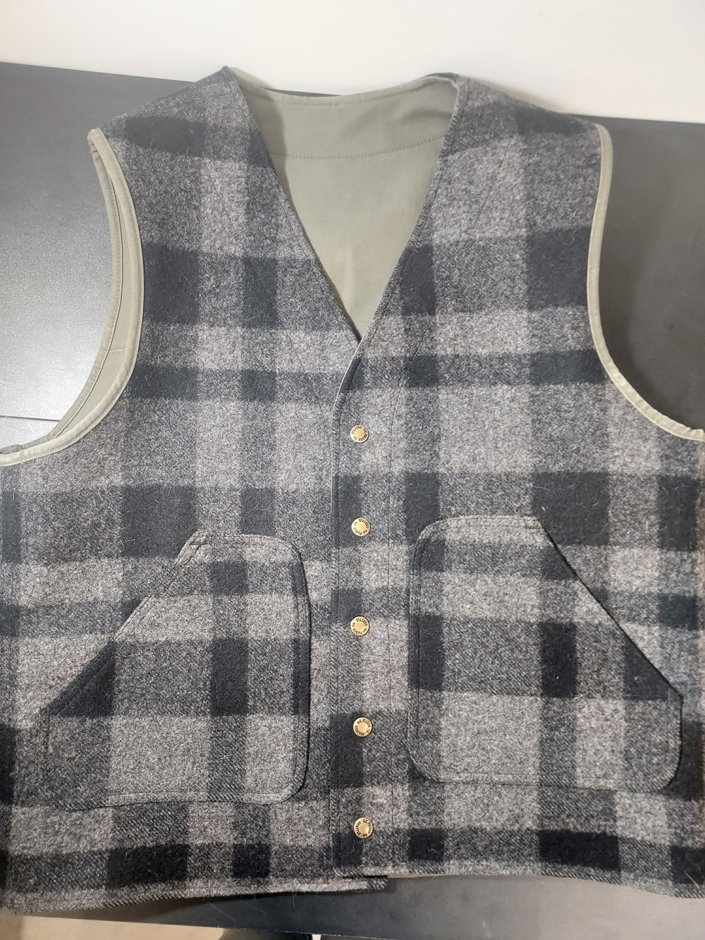 Filson Men's Gray Plaid Wool Vest - Reversible